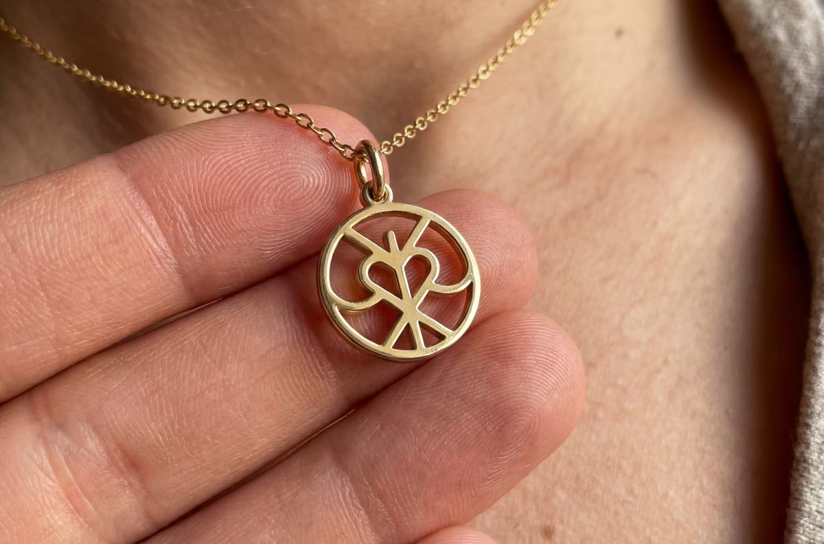 Charmlry necklace worn at the collarbone