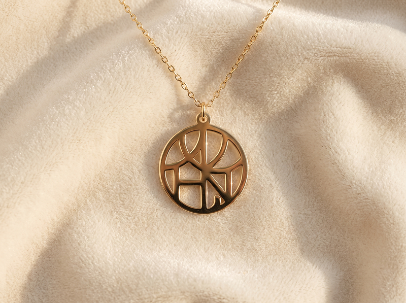 The same monogram, cast in metal.